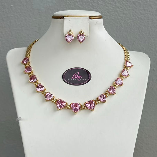 Simple Gold Tone Round Heart Cubic Zirconia Jewelry Set