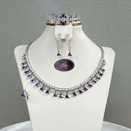 Geometric Detail Round Cubic Zirconia Jewelry Set