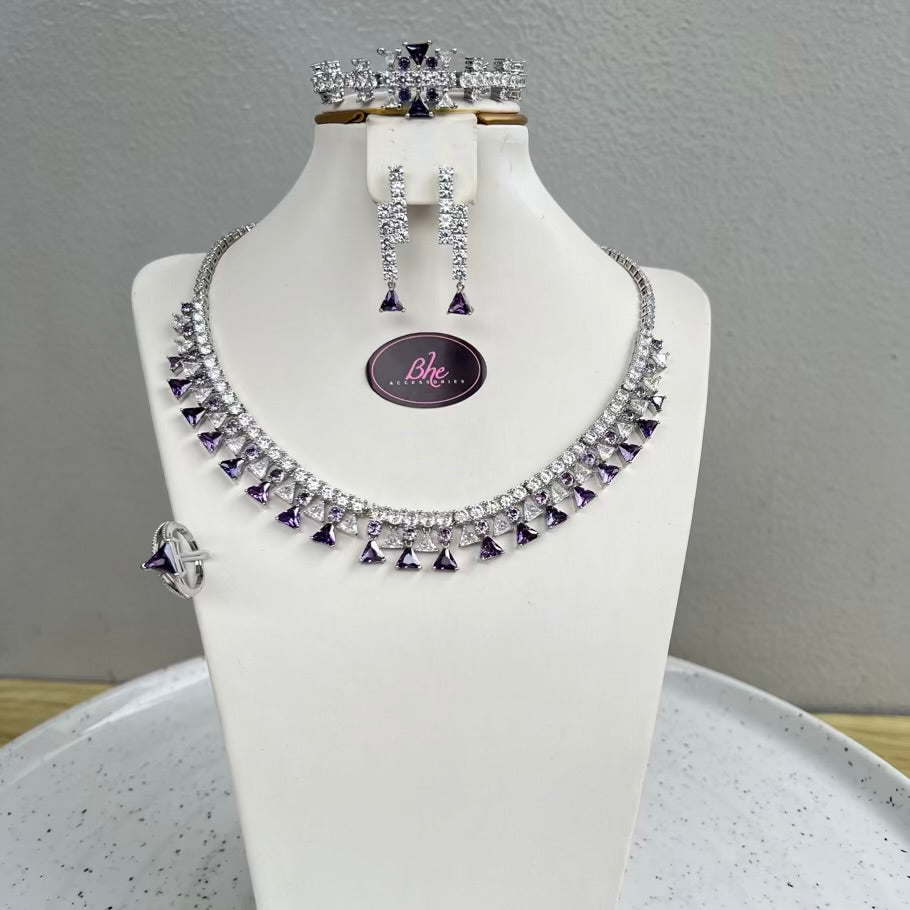 Geometric Detail Round Cubic Zirconia Jewelry Set