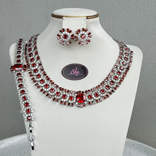 Statement Round Luxury Cubic Zirconia Jewelry Set - Wine