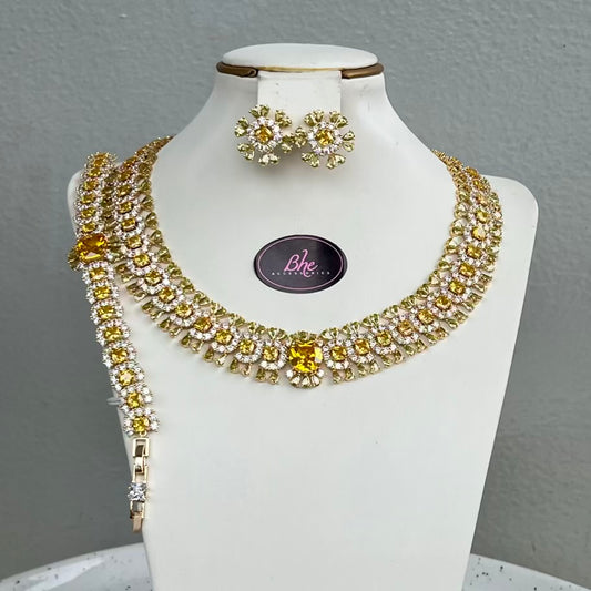 Statement Round Luxury Cubic Zirconia Jewelry Set - Yellow