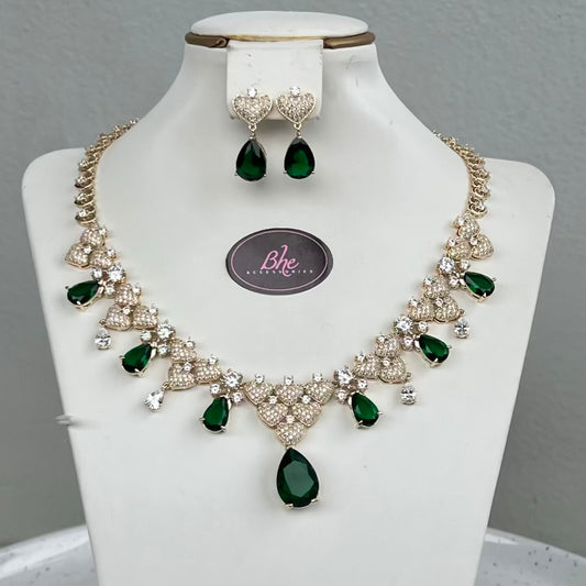 Gold Tone V Shape Cubic Zirconia Jewelry Set