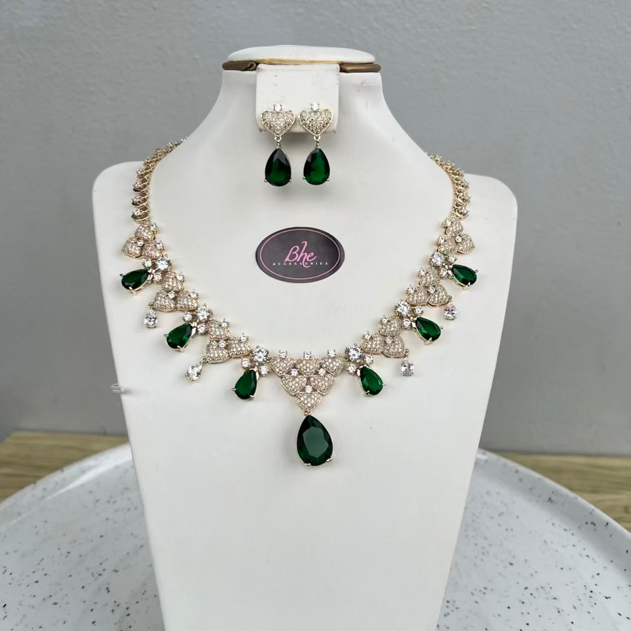 Gold Tone V Shape Cubic Zirconia Jewelry Set