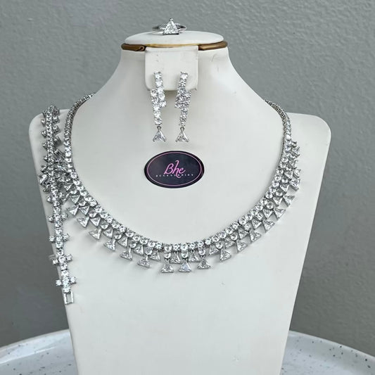 Geometric Detail Round Cubic Zirconia Jewelry Set