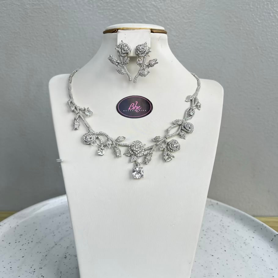 Floral Cubic Zirconia Bridal Jewelry Set