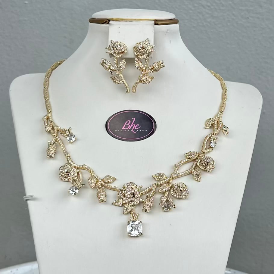 Floral Cubic Zirconia Bridal Jewelry Set