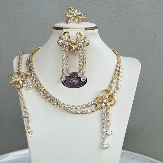 Statement Bow Detail Cubic Zirconia Jewelry Set