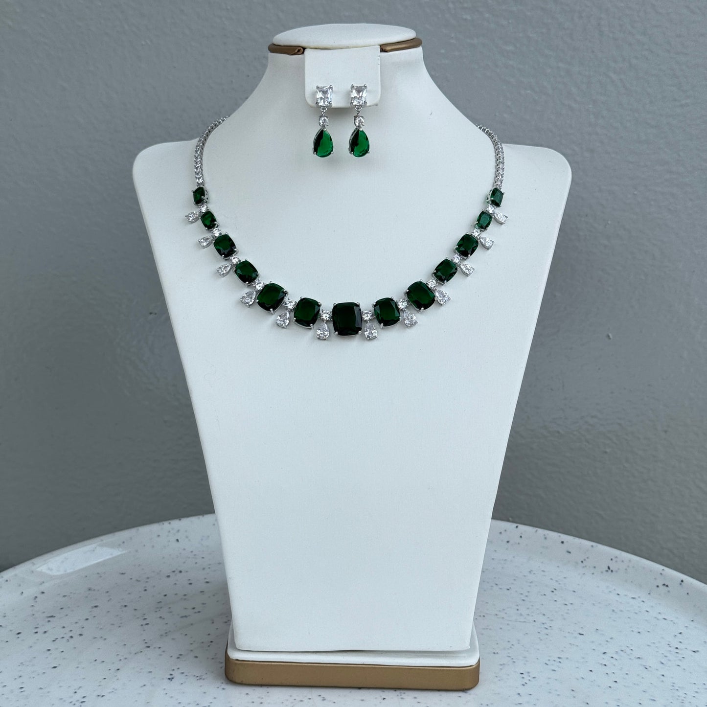 Round Silver Tone Cubic Zirconia Necklace and Earring Set
