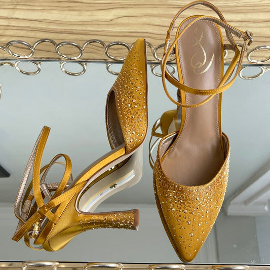 Sam Edelman Pointed Toe Satin Embellished Cross Strap Shoes