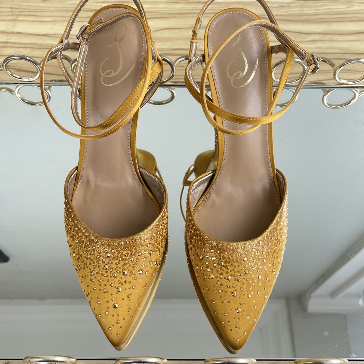 Sam Edelman Pointed Toe Satin Embellished Cross Strap Shoes