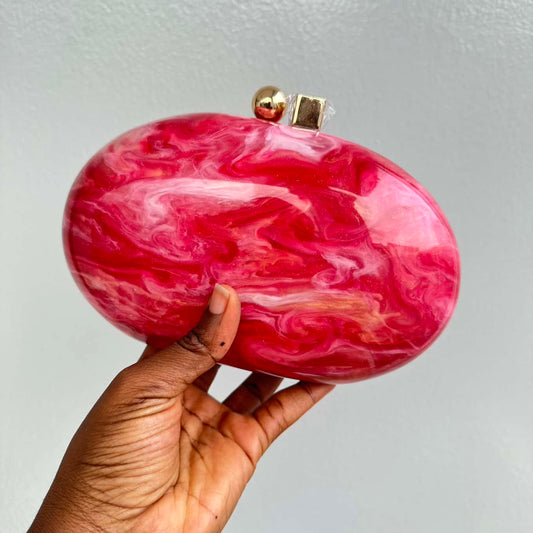Oval Acrylic Clutch Purse - Hot Pink Marble