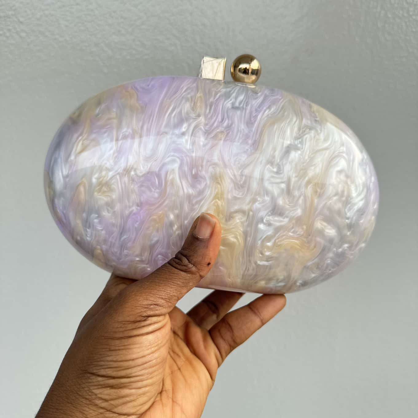 Oval Acrylic Clutch Purse - Lilac Marble