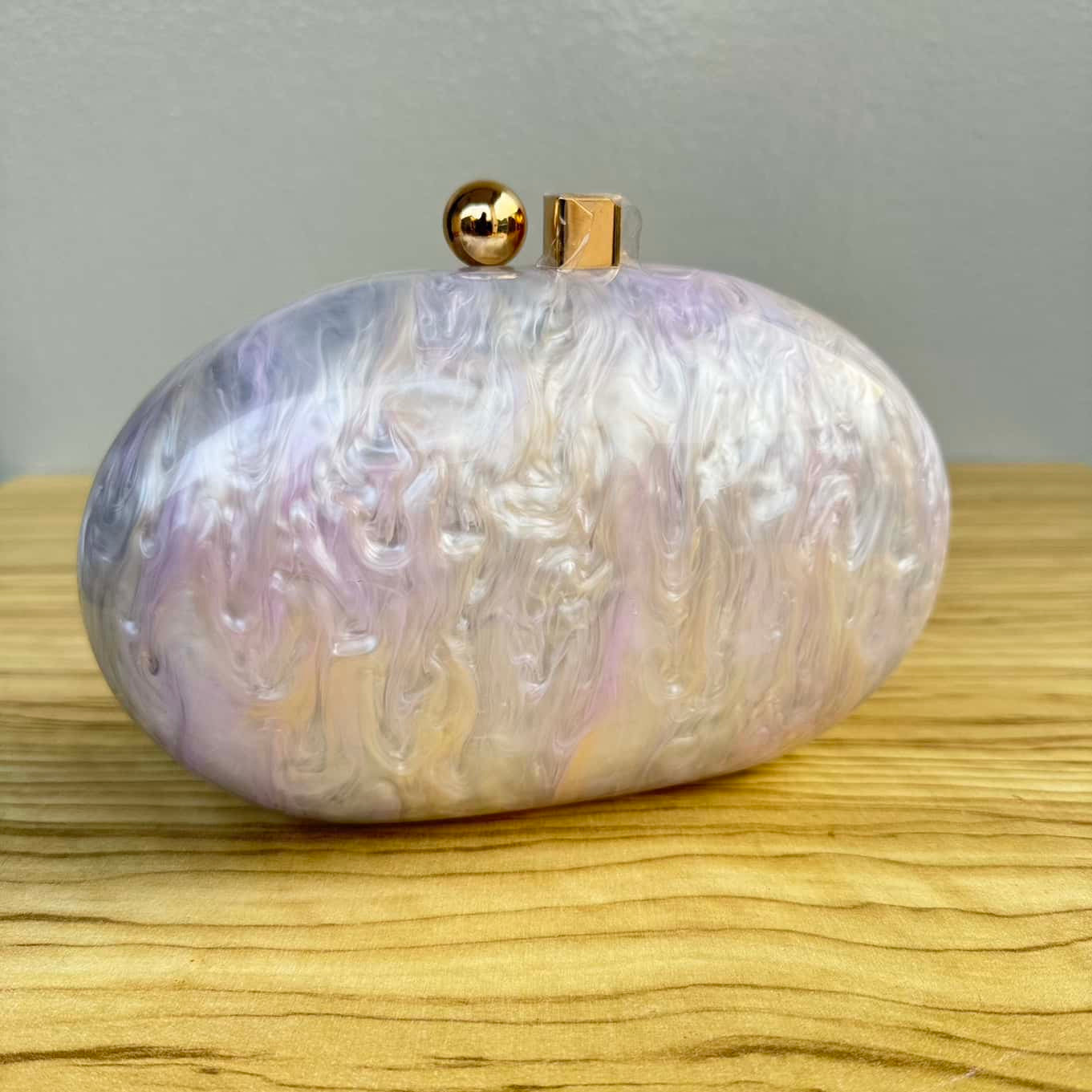 Oval Acrylic Clutch Purse - Lilac Marble