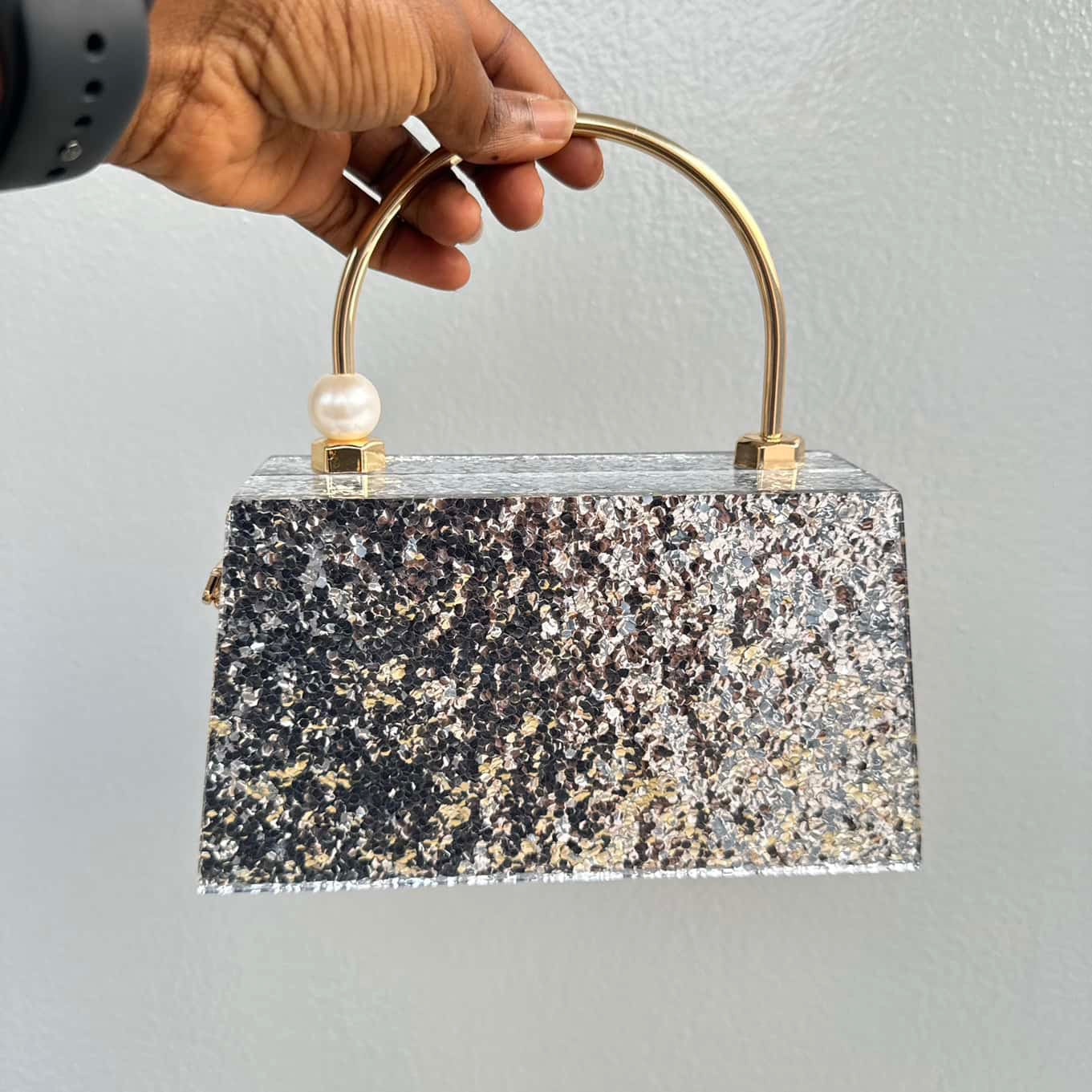 Top Handle Acrylic Confetti Clutch Purse