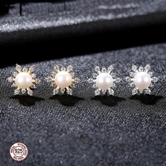 Tiny Stud Sterling Silver Cubic Zirconia Pearl Earrings