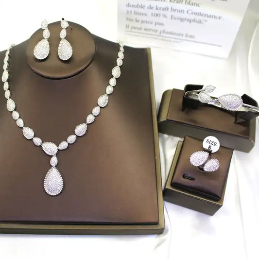 Drop Pendant Cubic Zirconia Complete Round Jewelry Set