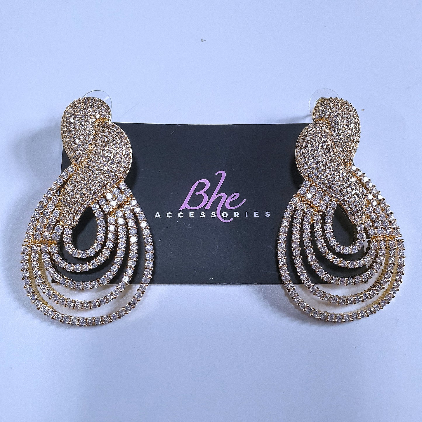 Statement Cubic Zirconia Gold Party Earrings - Bhe Accessories