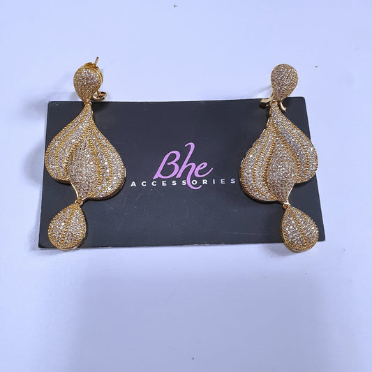 Micro Paved Tear Drop Cubic Zirconia Gold Party Earrings - Bhe Accessories