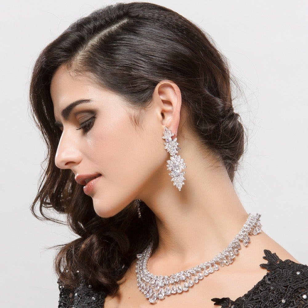 Cubic Zrconia Bridal Drop Earrings - Bhe Accessories