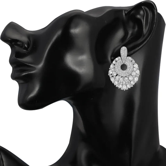Pearl Cubic Zirconia Tennis Drop Bridal Earrings