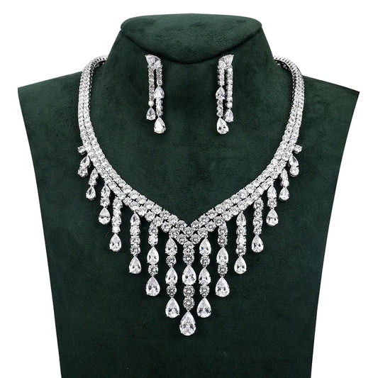 Luxury 2 Piece Tassel Cubic Zirconia Jewelry Set