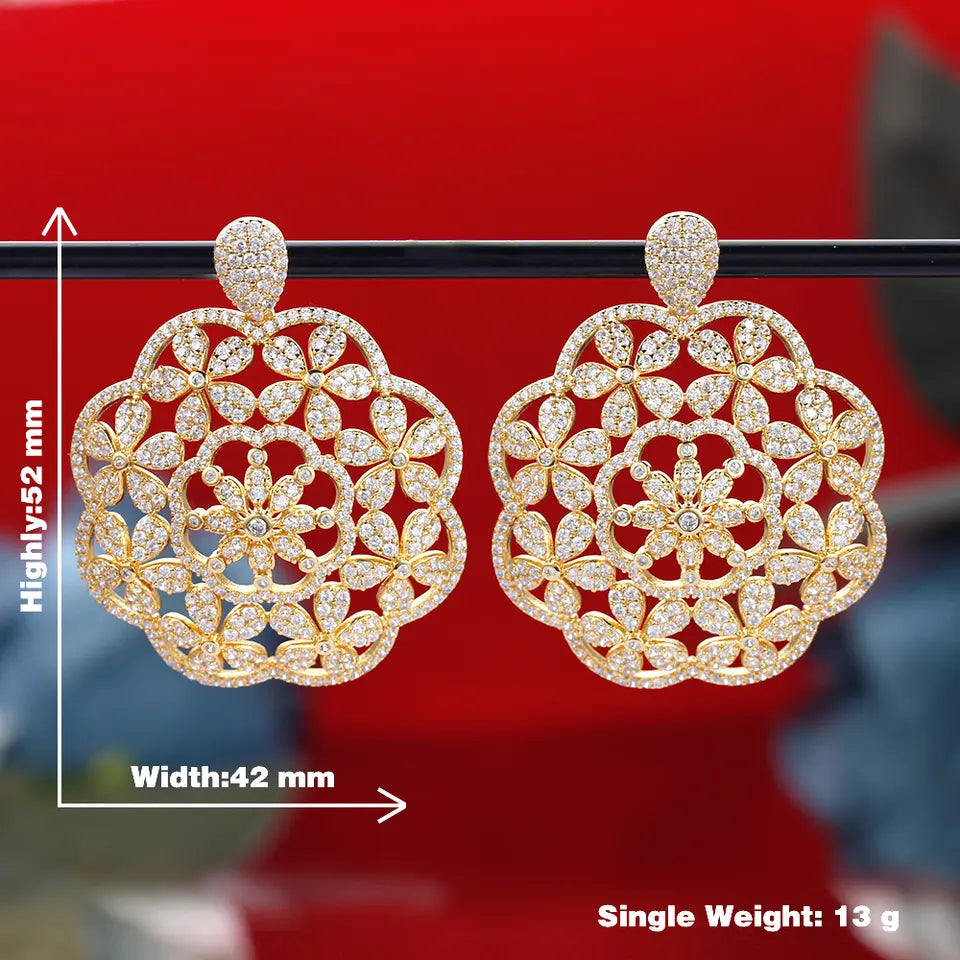 Big Round Floral Cubic Zirconia Earrings