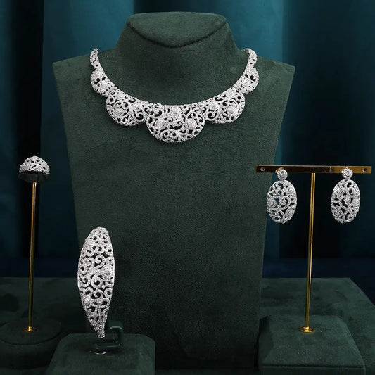 Luxury Floral 4 Piece Cubic Zirconia Jewelry Set