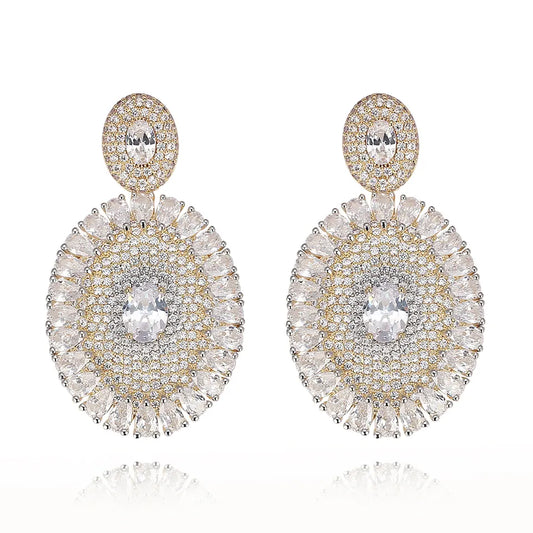 Champagne Gold Oval Cubic Zirconia Drop Earrings