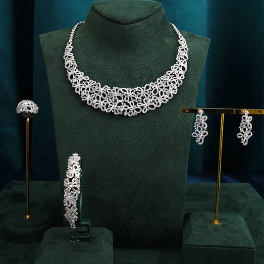 Luxury 4 Piece Detailed Cubic Zirconia Jewelry Set