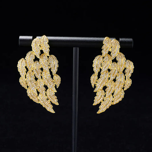 Leaf Detail Cubic Zirconia Earrings