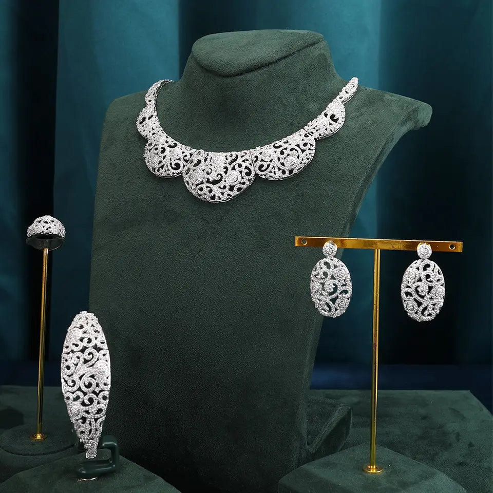 Luxury Floral 4 Piece Cubic Zirconia Jewelry Set