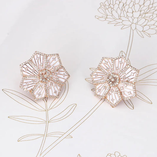 Enamel Cubic Zirconia Stud Clip Earrings