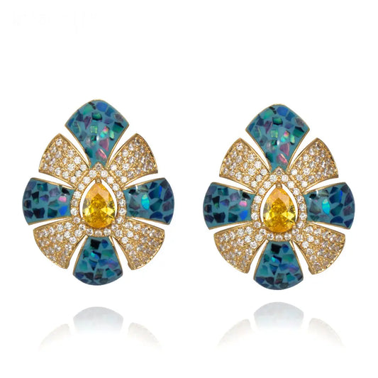 Enamel Cubic Zirconia Stud Earrings