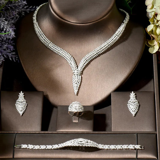 Drop Pendant Cubic Zirconia 4 Piece Jewelry Set