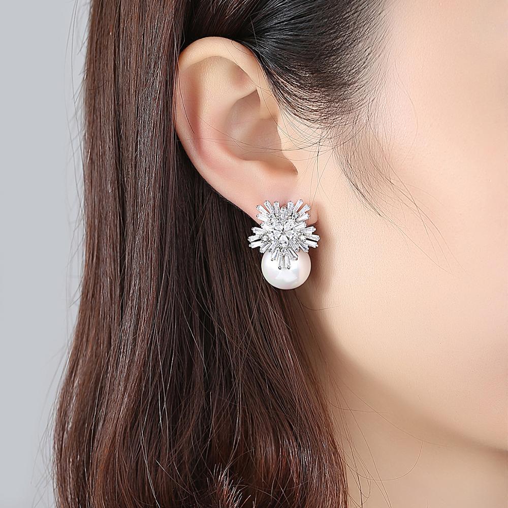Pearl Cubic Zirconia Snowflake Earring - Bhe Accessories