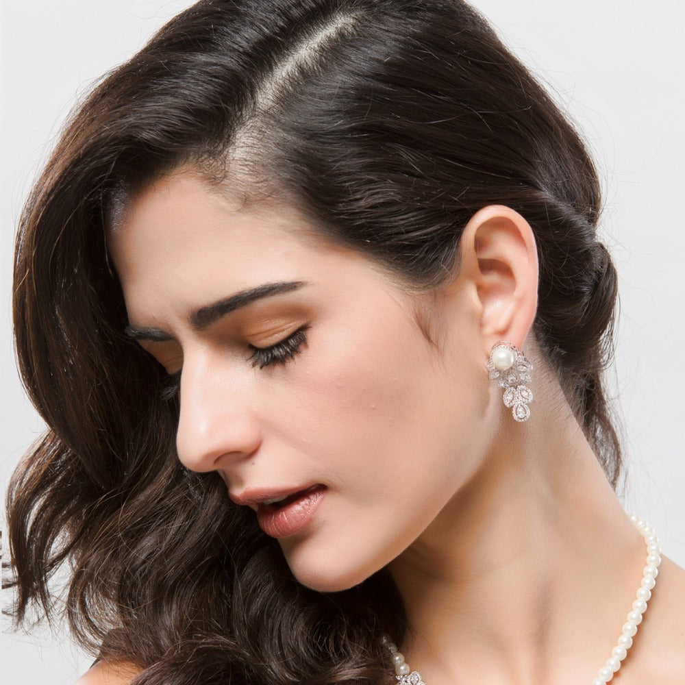 Drop Cubic Zirconia Pearl Earring - Bhe Accessories