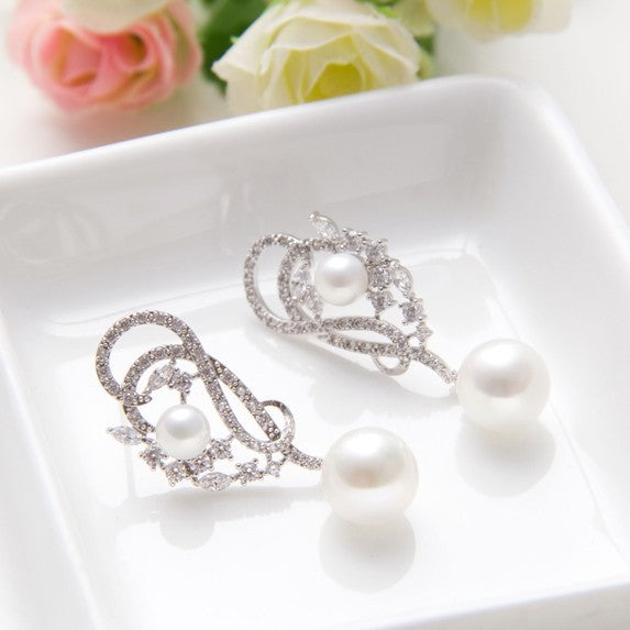 Quality Rhodium Plated Luxury Unique Design Pearl Earring - Bhe Accessories