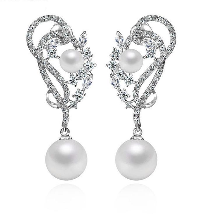 Quality Rhodium Plated Luxury Unique Design Pearl Earring - Bhe Accessories