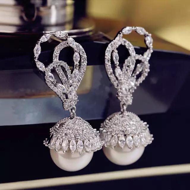 Luxury Bridal Cubic Zirconia Pearl Earring - Bhe Accessories