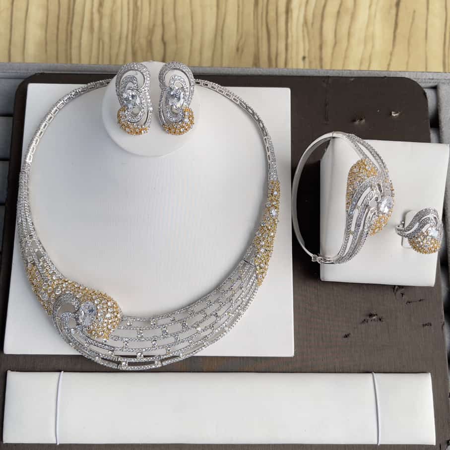 Classic Luxury Cubic Zirconia 4 Piece Party Jewelry Set