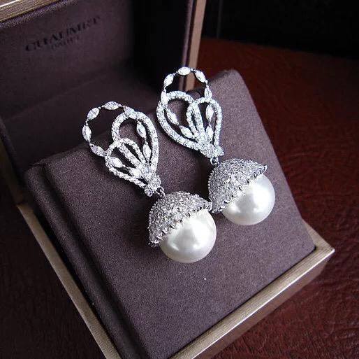 Luxury Bridal Cubic Zirconia Pearl Earring - Bhe Accessories