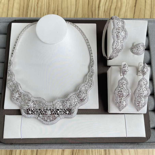 Silver Plated  Luxury 4 Piece Cubic Zirconia Jewellery Set